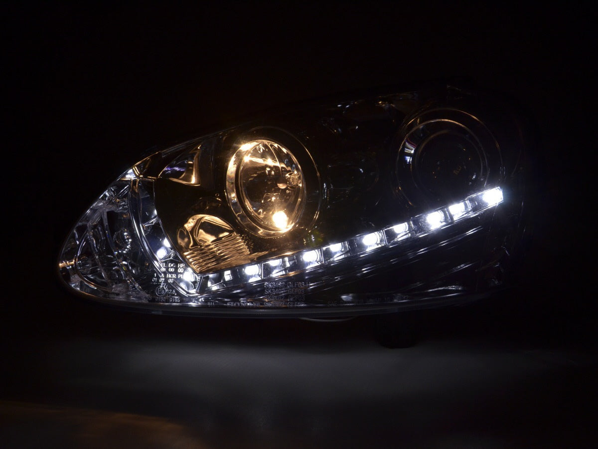 Scheinwerfer Set Daylight LED Tagfahrlicht VW Golf 5 Typ 1K 03-08 chrom für Rechtslenker Scheinwerfer Set Daylight LED Tagfahrlicht VW Golf 5 Typ 1K 03-08 chrom für Rechtslenker